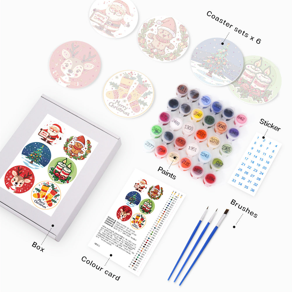 Merry Christmas Paint By Numbers Coaster Set