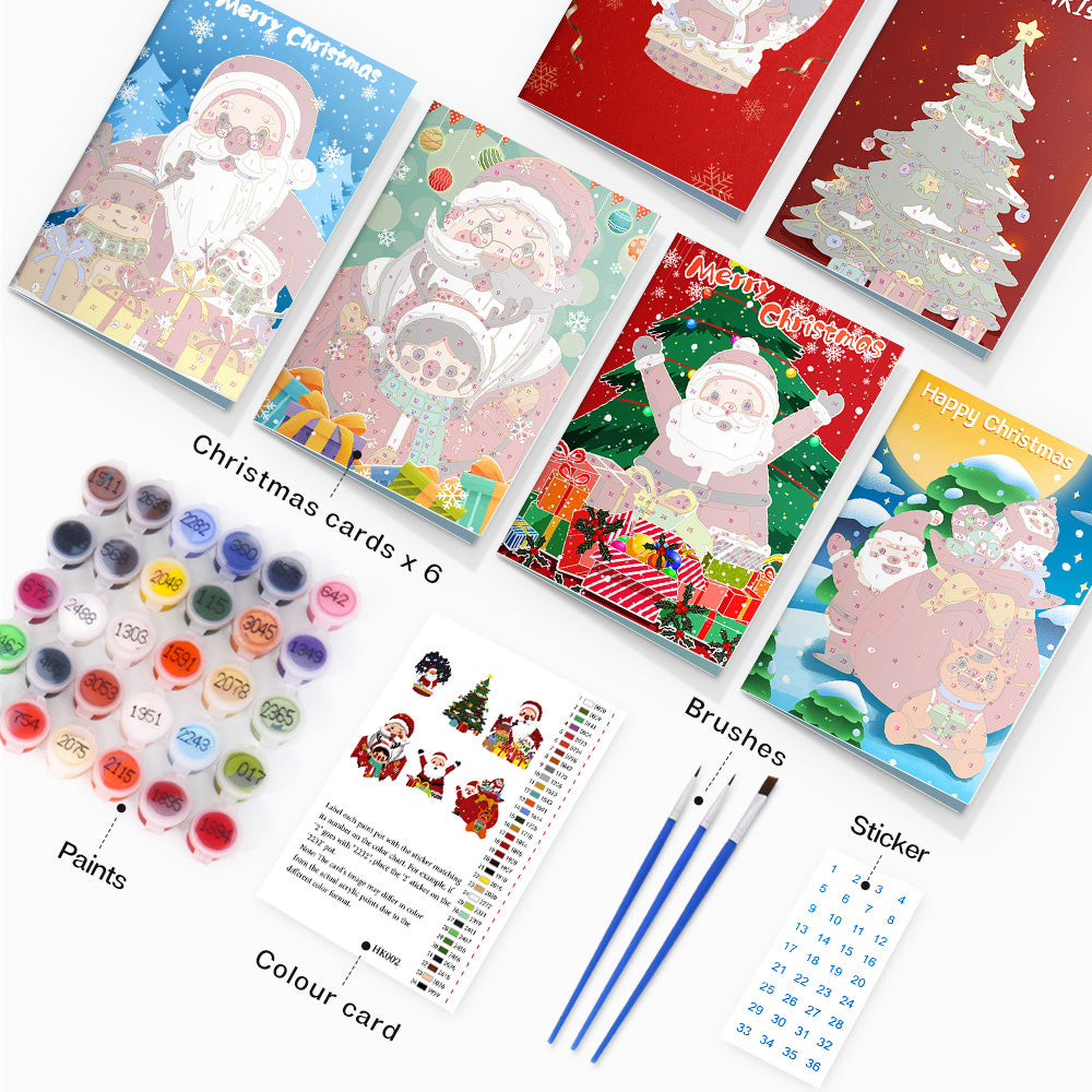 Winter Christmas Paint By Numbers Greeting Card Set