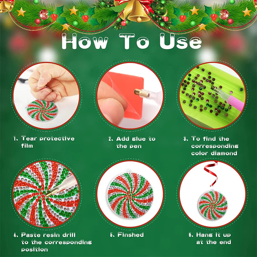 Double-Sided Diamond Christmas Candy Pendant Set