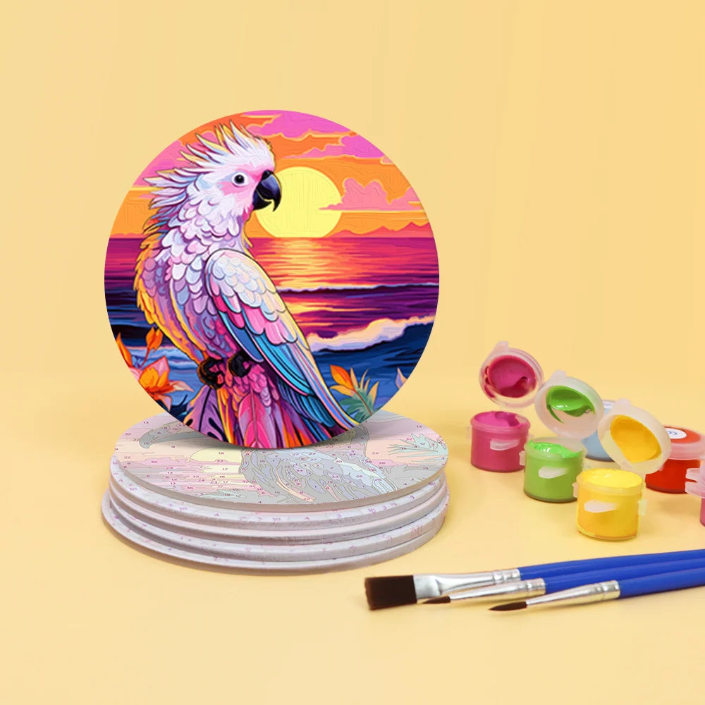 Colorful Birds Paint By Numbers Coaster Set