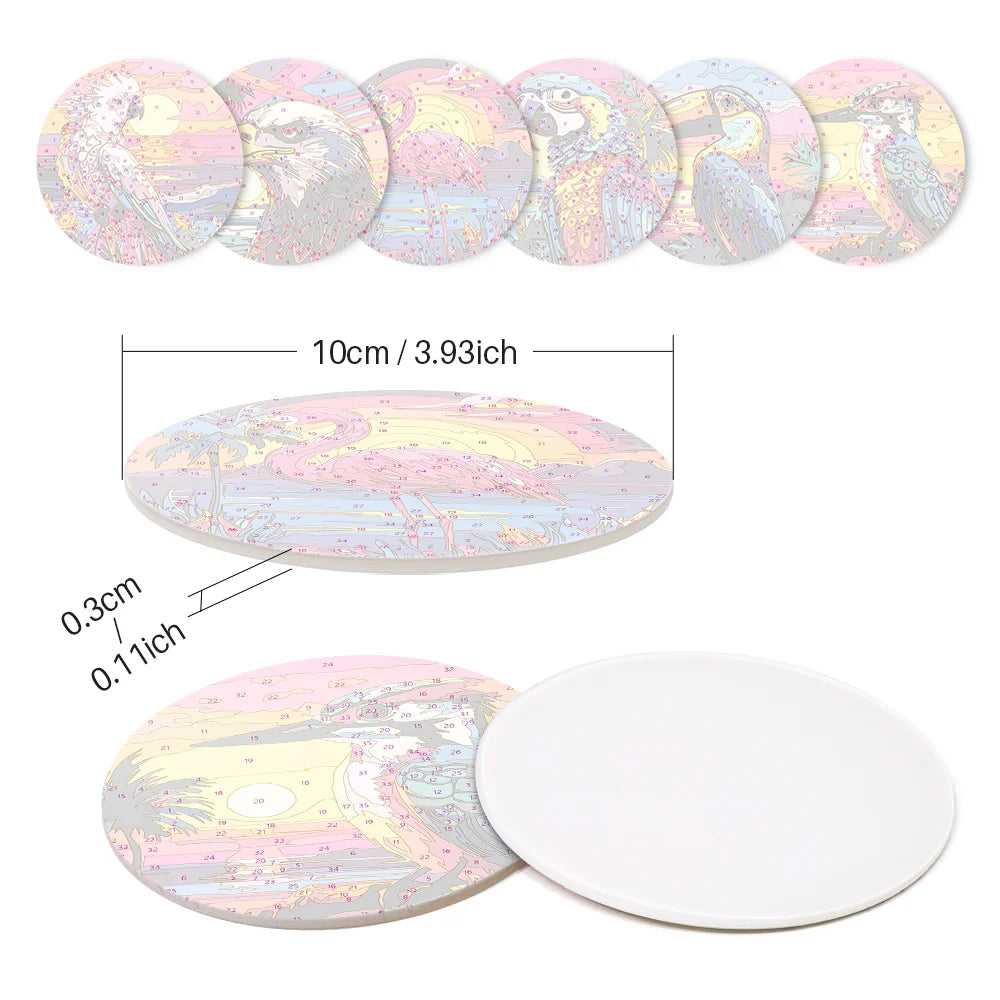 Colorful Birds Paint By Numbers Coaster Set