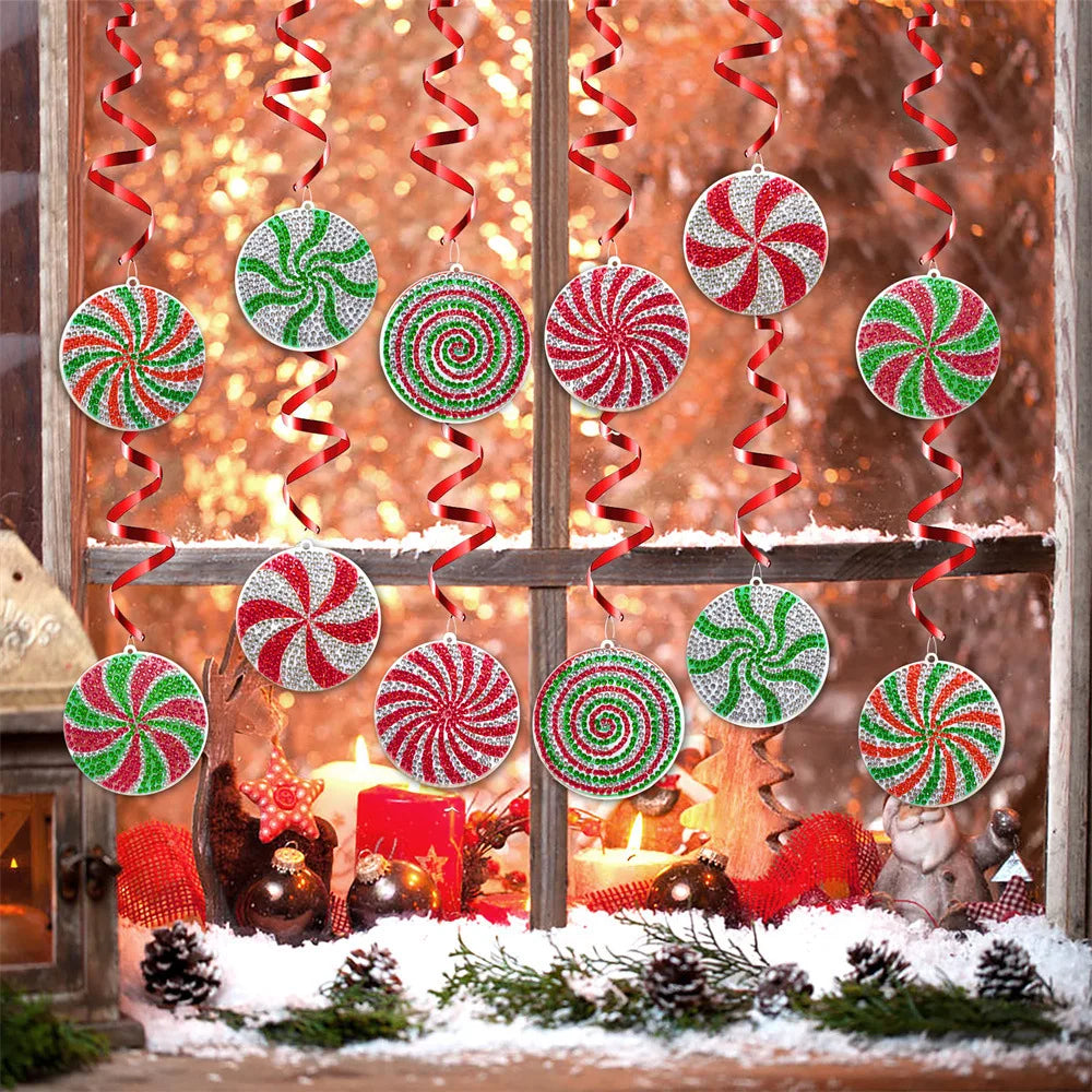 Double-Sided Diamond Christmas Candy Pendant Set