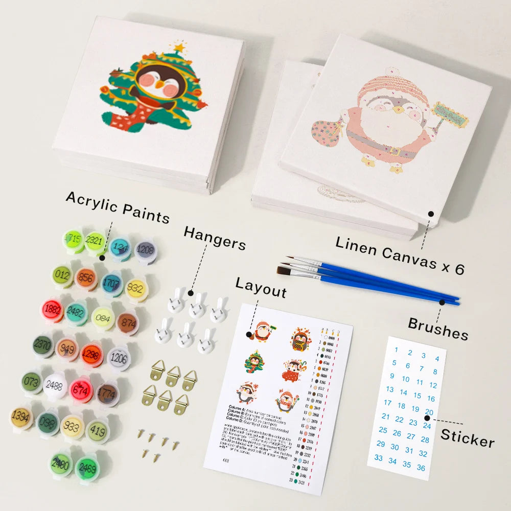 Christmas Penguin Mini Paint By Numbers Set