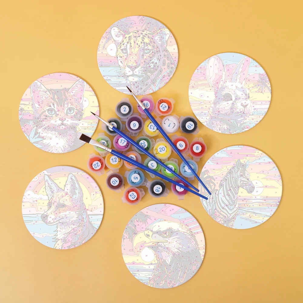 Painted Animals Paint By Numbers Coaster Set