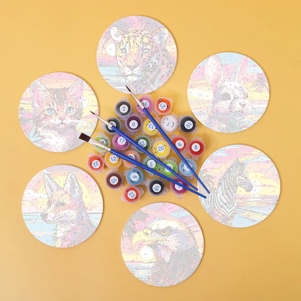Painted Animals Paint By Numbers Coaster Set