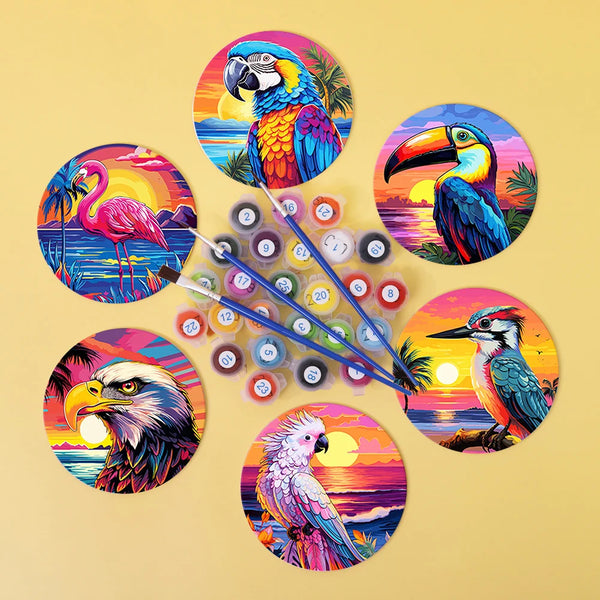 Colorful Birds Paint By Numbers Coaster Set