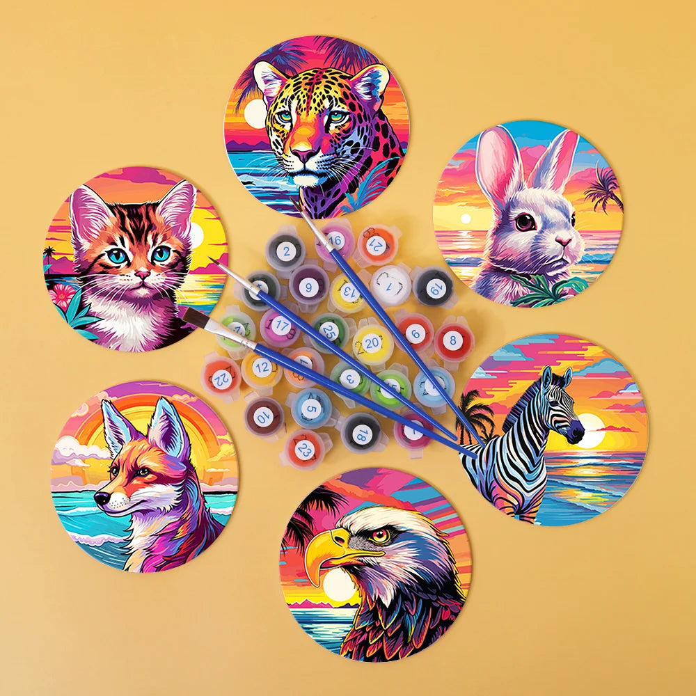 Painted Animals Paint By Numbers Coaster Set