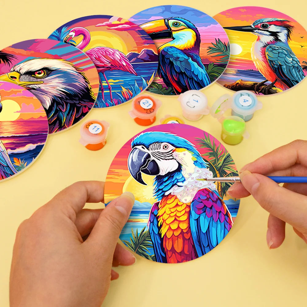 Colorful Birds Paint By Numbers Coaster Set