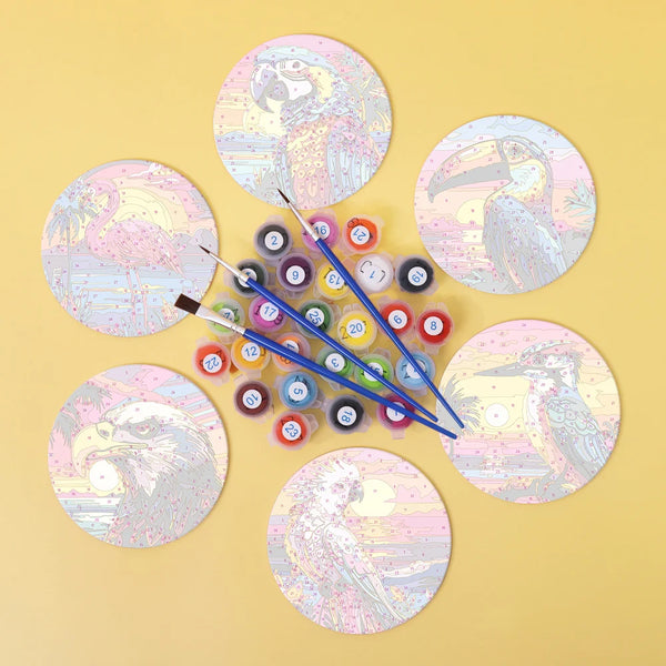 Colorful Birds Paint By Numbers Coaster Set