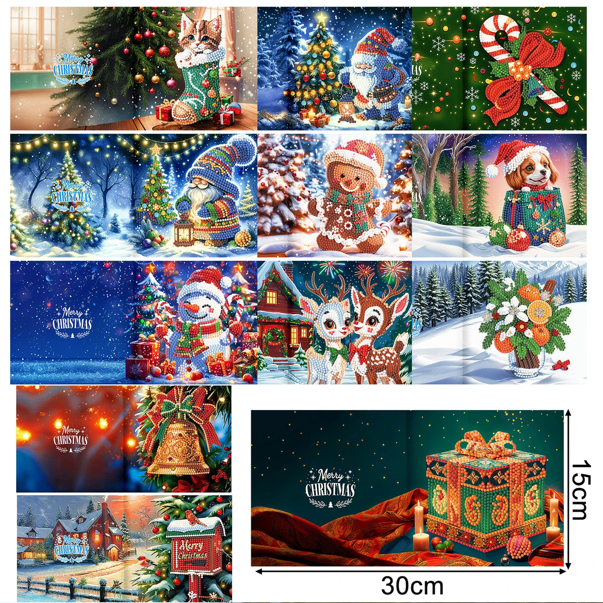 5D Diamond Reindeer Holiday Greeting Cards Set
