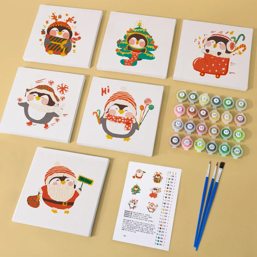 Christmas Penguin Mini Paint By Numbers Set