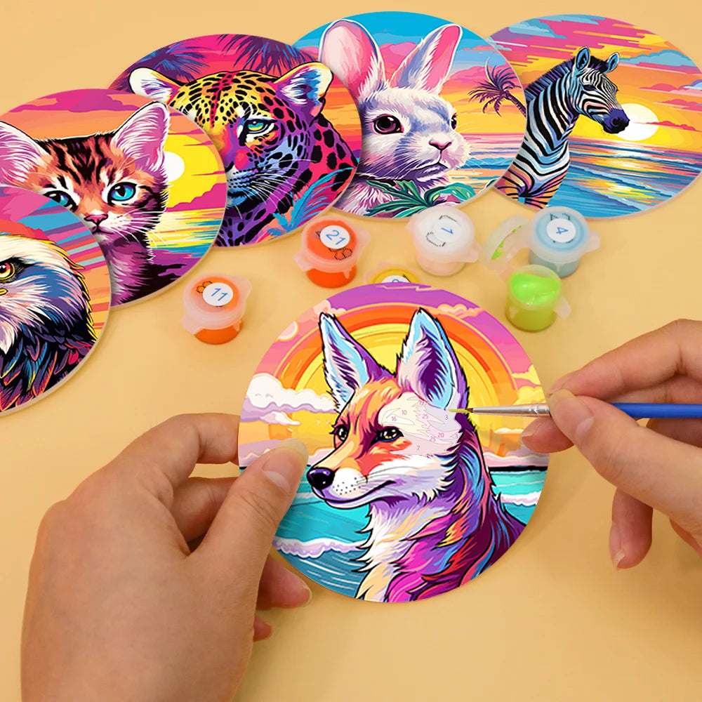 Painted Animals Paint By Numbers Coaster Set