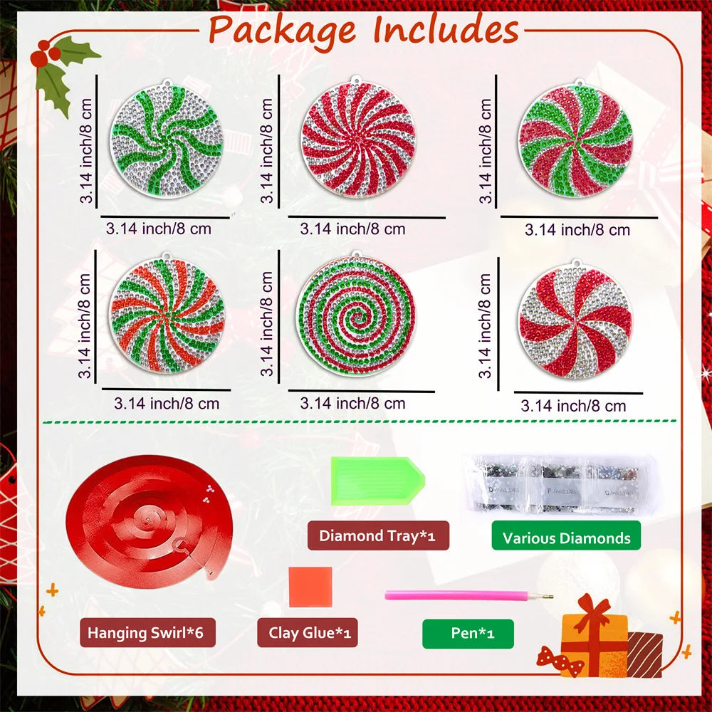 Double-Sided Diamond Christmas Candy Pendant Set