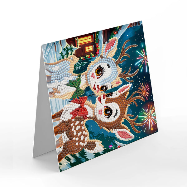 5D Diamond Reindeer Holiday Greeting Cards Set