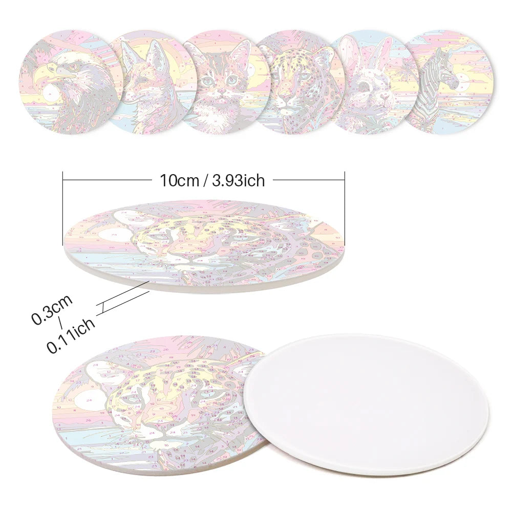 Painted Animals Paint By Numbers Coaster Set
