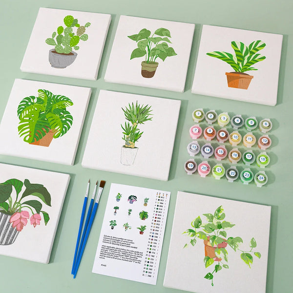 Green Plants Mini Paint By Numbers Set (9 pcs)
