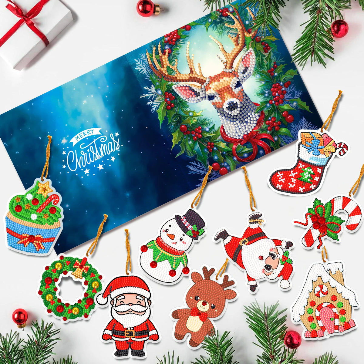 5D Diamond Greeting Cards With Hanging Decorations Set
