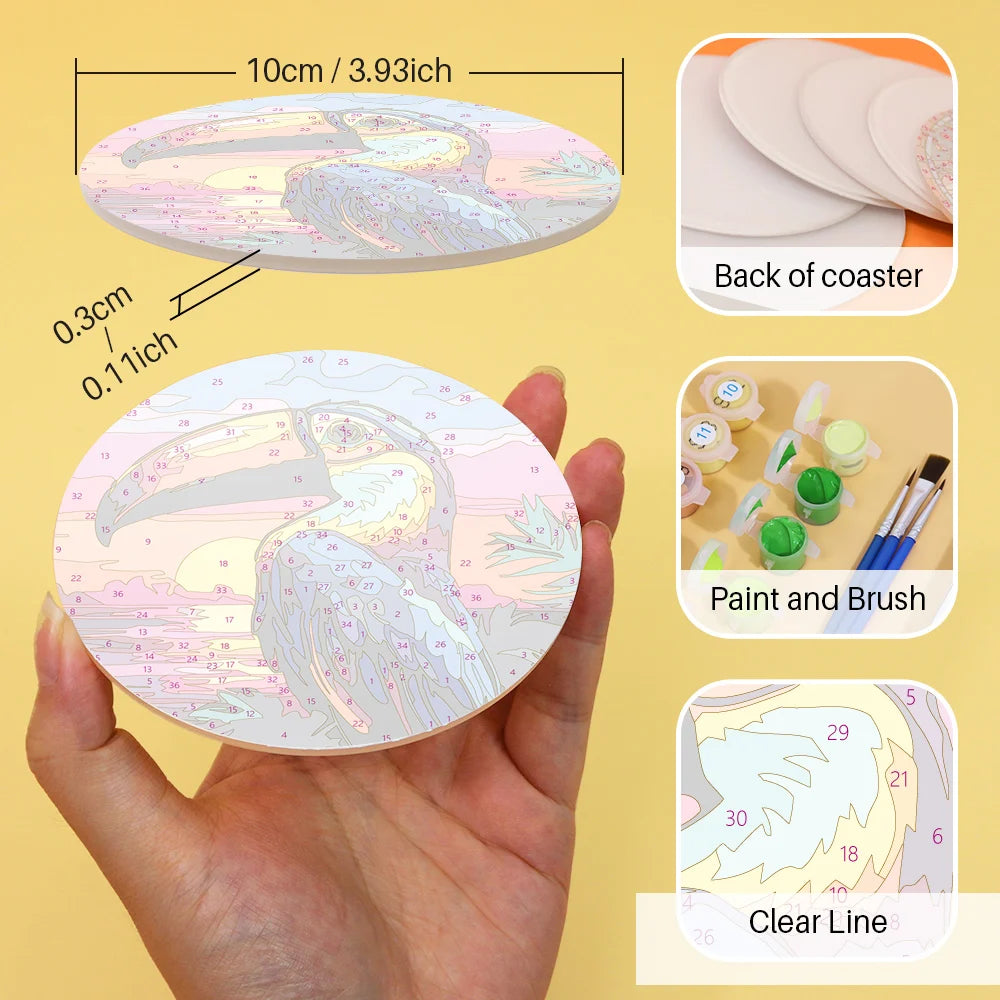 Colorful Birds Paint By Numbers Coaster Set